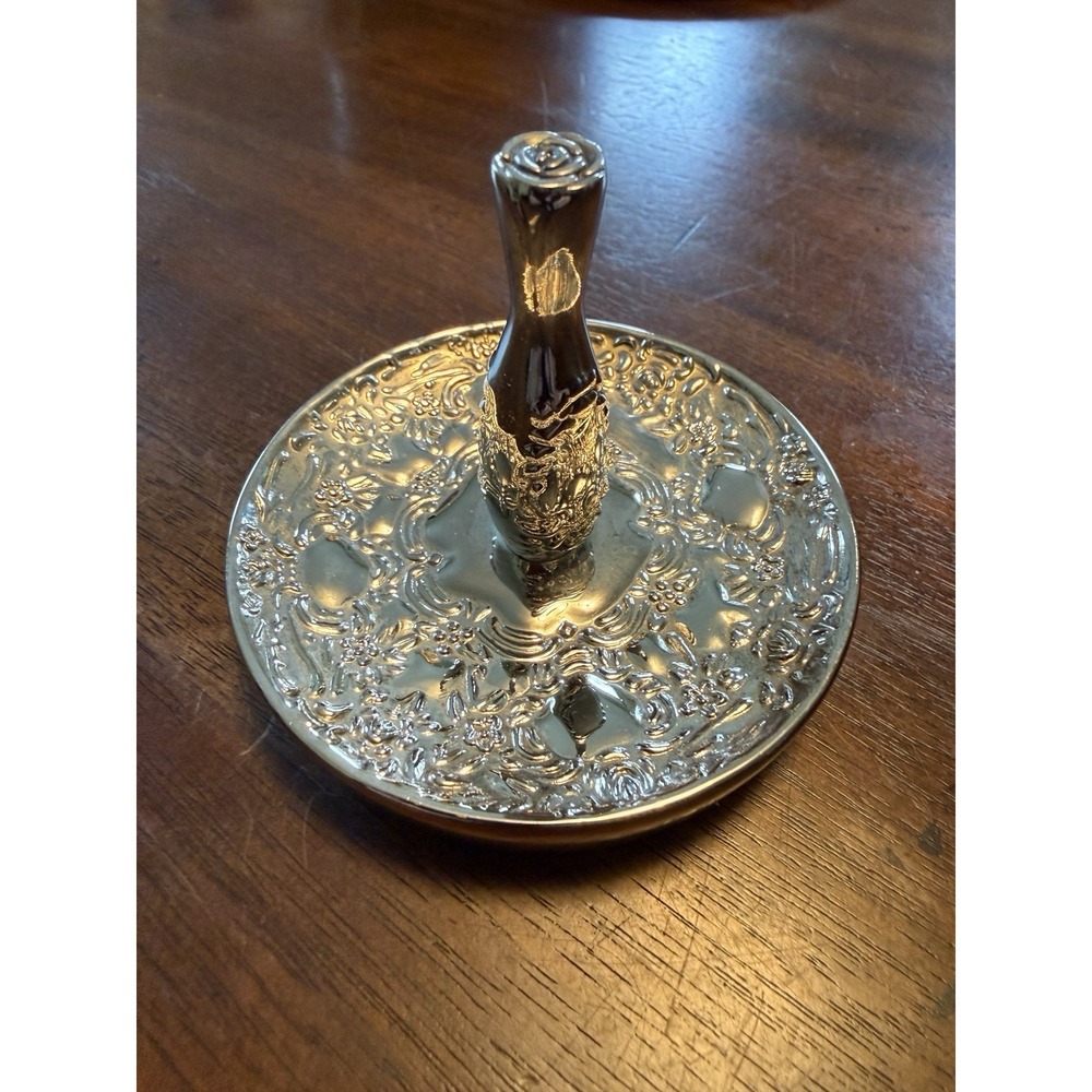 Vintage-Style Silver plated Ring Tree Holder Jewelry 2.5" Tall, 3" Diameter EUC